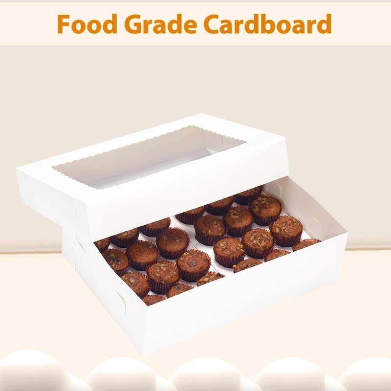 JJO Mini Cupcake Box 5 Pack,Holds 24 Mini Cupcakes,Cupcake Holder, 14x10x4 Inch White Bakery Boxes with Window for Birthday Holiday Party Bakery - Image 3
