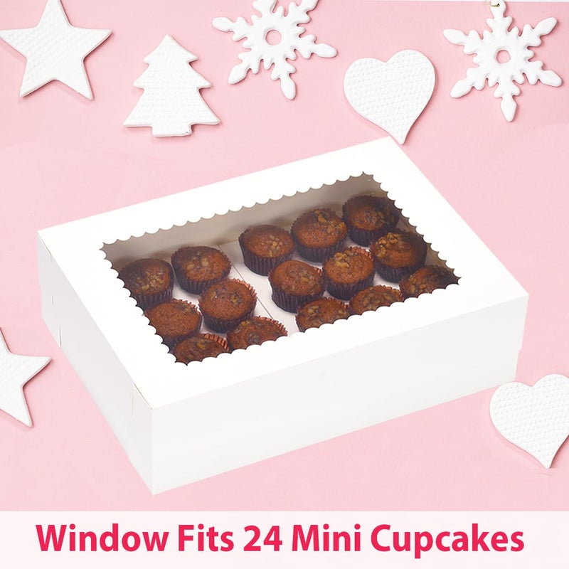 JJO Mini Cupcake Box 5 Pack,Holds 24 Mini Cupcakes,Cupcake Holder, 14x10x4 Inch White Bakery Boxes with Window for Birthday Holiday Party Bakery - Image 5