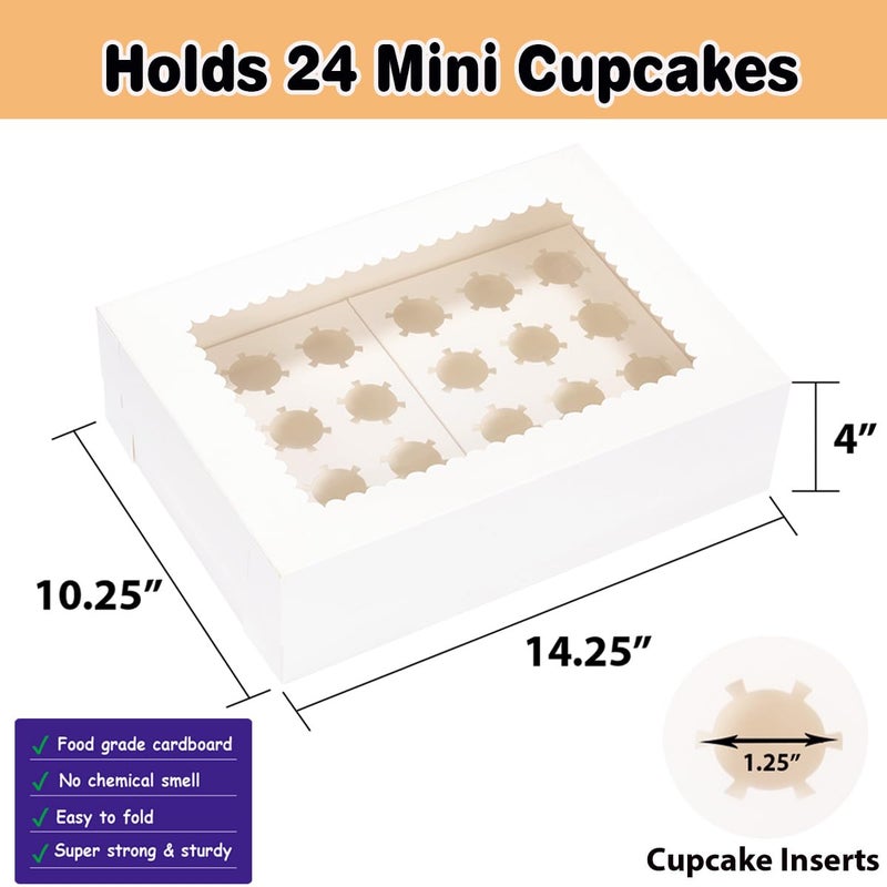 JJO Mini Cupcake Box 5 Pack,Holds 24 Mini Cupcakes,Cupcake Holder, 14x10x4 Inch White Bakery Boxes with Window for Birthday Holiday Party Bakery - Image 2