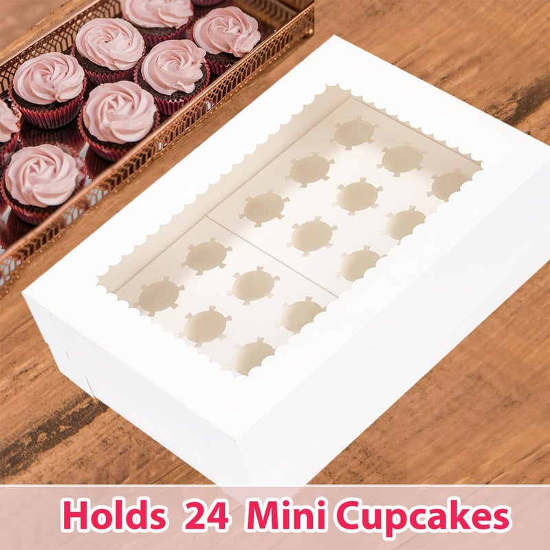 JJO Mini Cupcake Box 5 Pack,Holds 24 Mini Cupcakes,Cupcake Holder, 14x10x4 Inch White Bakery Boxes with Window for Birthday Holiday Party Bakery - Image 4