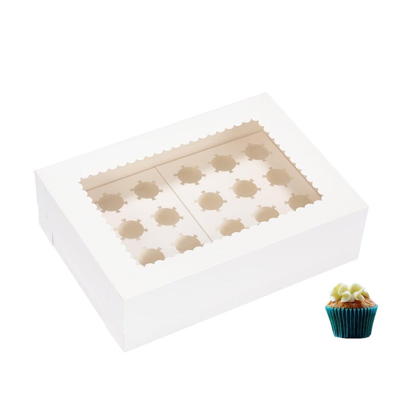 JJO Mini Cupcake Box 5 Pack,Holds 24 Mini Cupcakes,Cupcake Holder, 14x10x4 Inch White Bakery Boxes with Window for Birthday Holiday Party Bakery - Image 1