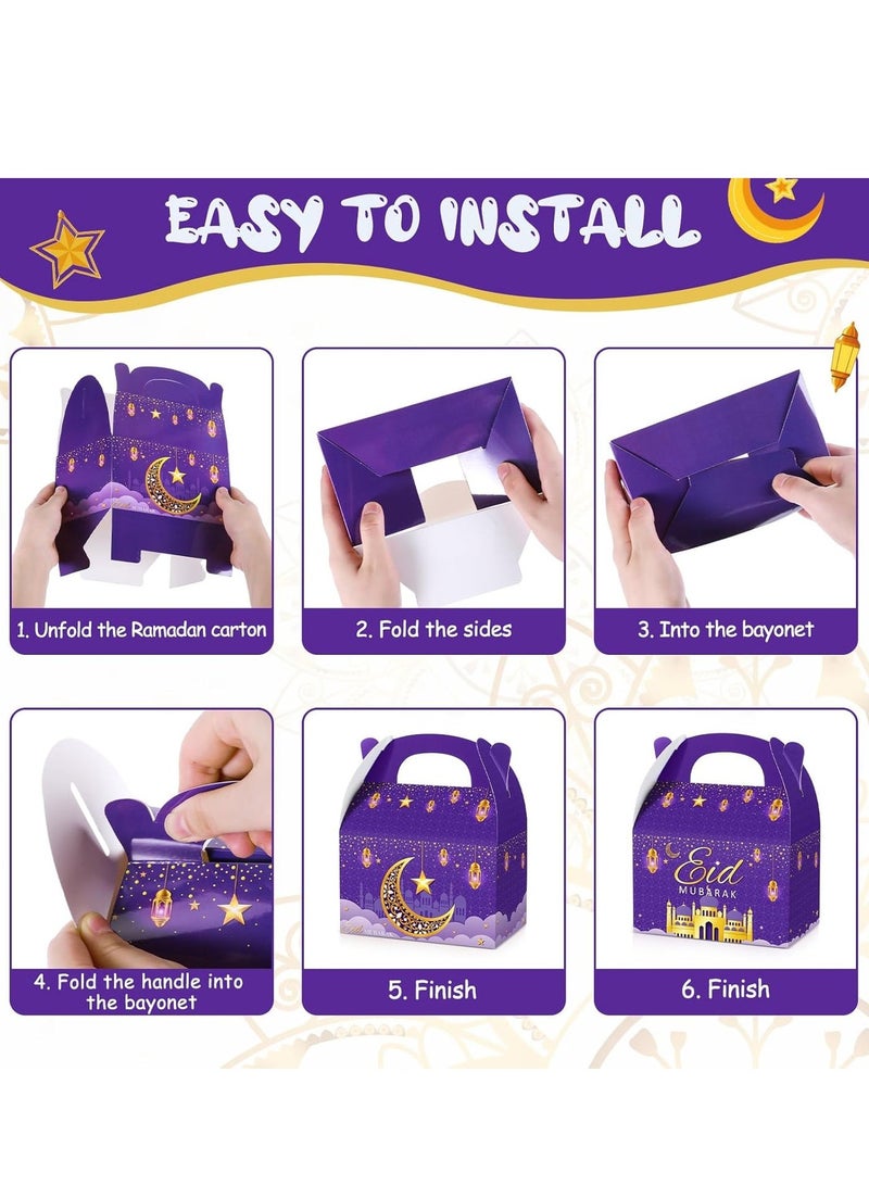 Bluejw 12 Pack Ramadan Treat Boxes Eid Mubarak Gift Boxes Mosque Star Moon Lantern Party Favor with Handle Bulk Ramadan Goodie Candy Bag for Eid Fitr Packages Supplies - Image 3