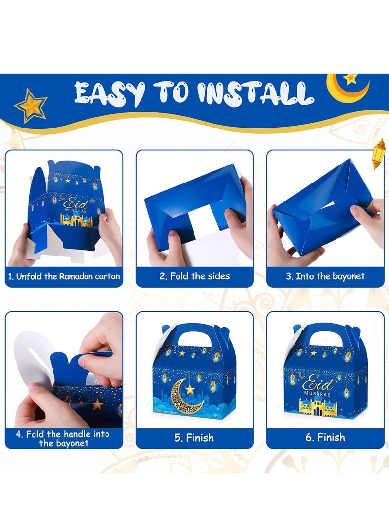 Bluejw 12 Pack Ramadan Treat Boxes Eid Mubarak Gift Boxes Mosque Star Moon Lantern Party Favor with Handle Bulk Ramadan Goodie Candy Bag for Eid Fitr Packages Supplies - Image 2