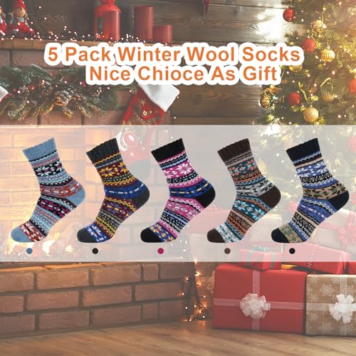 MORECOO Womens Wool Socks - Christmas Gifts for Women - Thick Cozy Winter Socks for Women Soft Warm Casual - Gifts Fuzzy Socks for Women 5 Pairs - Image 5