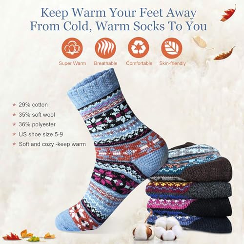 MORECOO Womens Wool Socks - Christmas Gifts for Women - Thick Cozy Winter Socks for Women Soft Warm Casual - Gifts Fuzzy Socks for Women 5 Pairs - Image 4