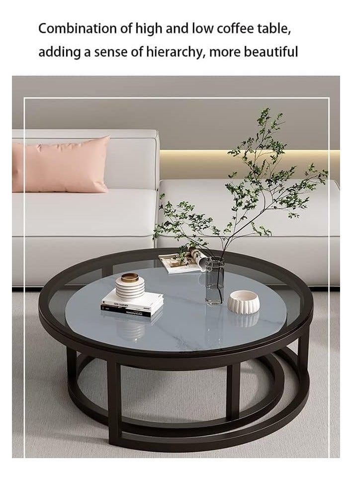 EXPERT Modern Nesting Round Coffee Table Set of 2 Pieces for Living Room Balcony Garden Etc, Round Coffee Table with Solid Metal Frame Black/White - Image 5