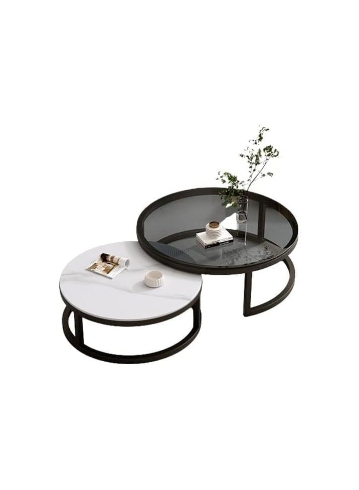 EXPERT Modern Nesting Round Coffee Table Set of 2 Pieces for Living Room Balcony Garden Etc, Round Coffee Table with Solid Metal Frame Black/White - Image 3