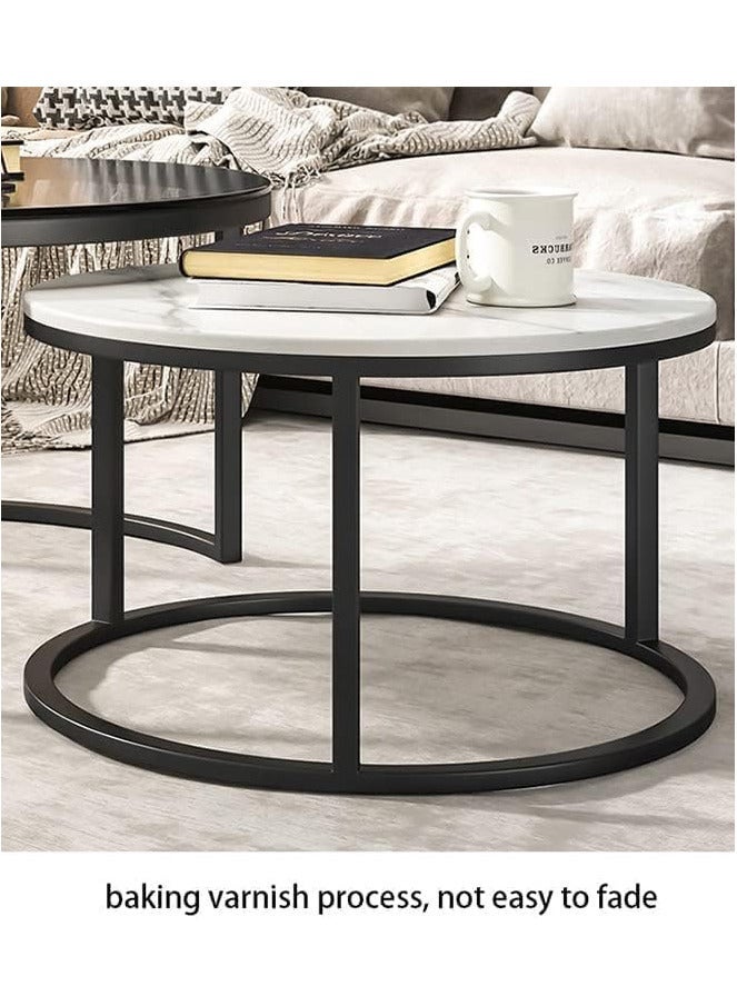 EXPERT Modern Nesting Round Coffee Table Set of 2 Pieces for Living Room Balcony Garden Etc, Round Coffee Table with Solid Metal Frame Black/White - Image 4