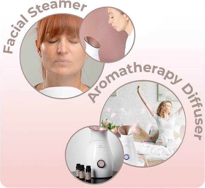 STYLPRO 4in1 Steamer Face Steamer Aromatherapy Diffuser Humidifier and Towel Warmer Ionic Face Mist for Deep Cleaning Luxury Home Spa Unclogs Pores RosegoldWhite - Image 4