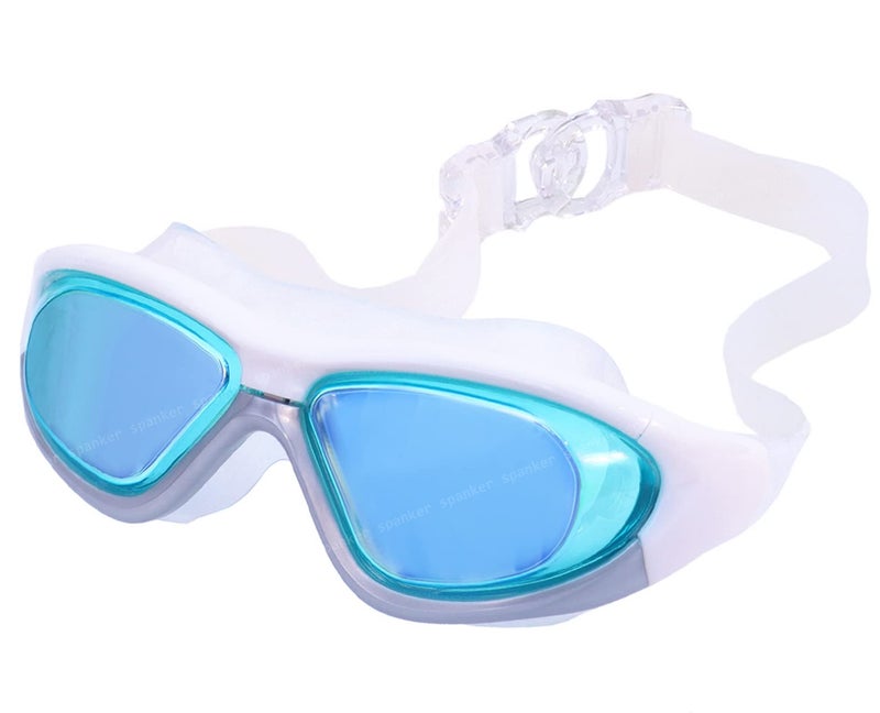 Spanker Wide View Swim Goggles with Ear Plugs,(Mercury Finish) UV Protection No Leaking Anti Fog Lens Swimming Glasses for Adult Women Men and Youth, White - Image 1