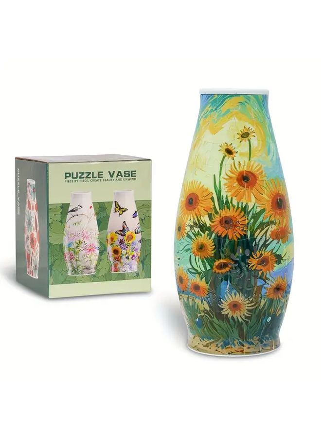 لغز زهرة عباد الشمس ثلاثي الأبعاد 152 قطعة - نموذج مزهرية للكبار - هدية ديكور للمنزل - Image 1