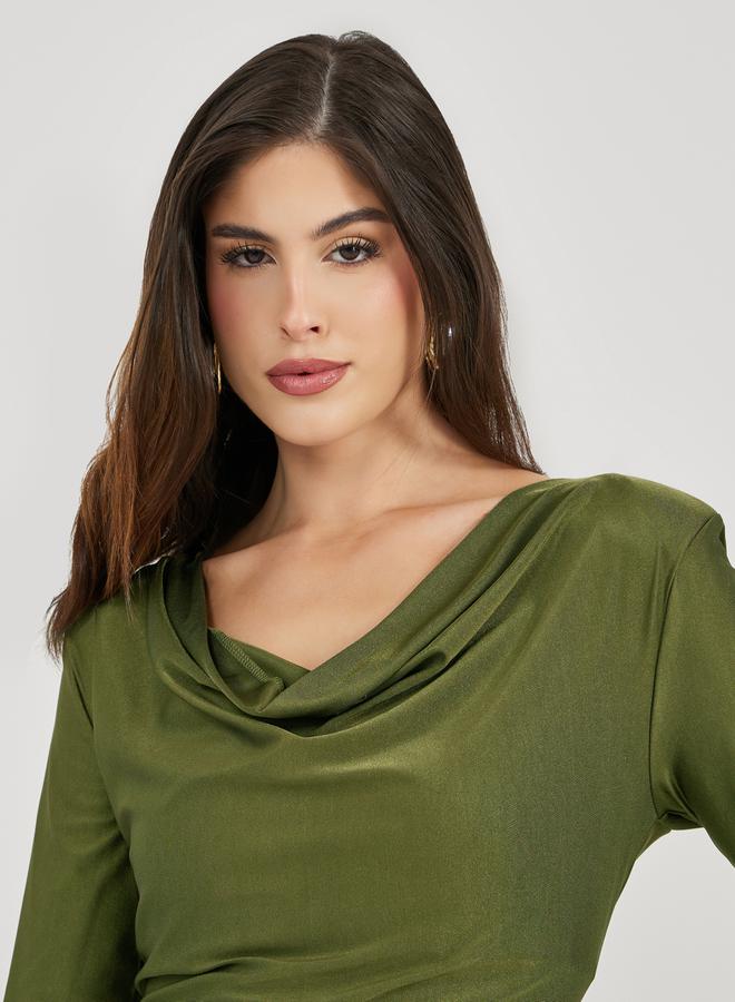 ستايلي فستان ميدي بياقة ملتفة - Image 3