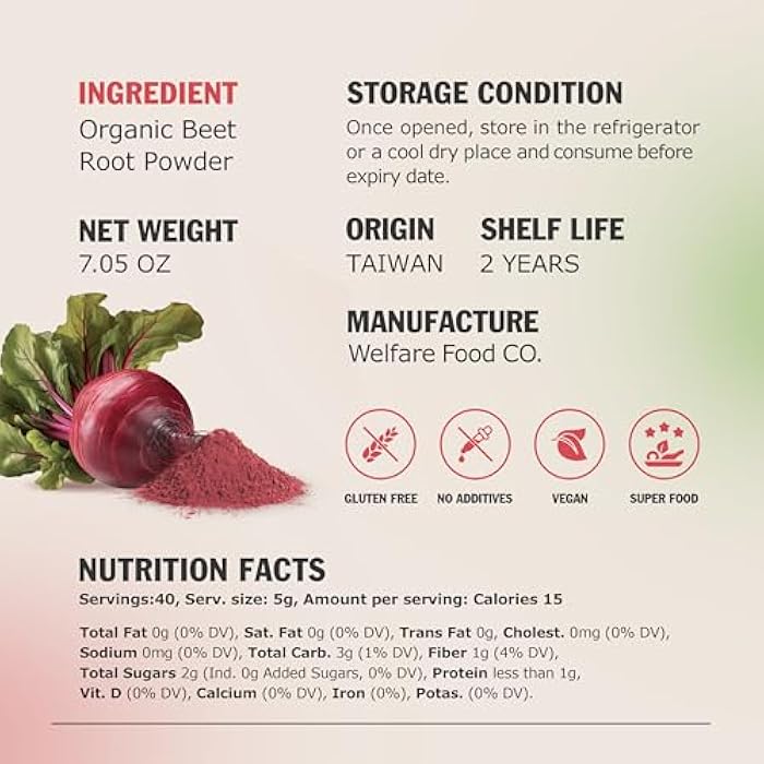 Black Hut Organic Beet Root Powder, 7.06 Oz, High Blood Pressure Supplements, Natural Red Food Coloring for Baking, Juice, Cooking, Raw Ingredient Dye Free Food, Health Nutrients, Non-GMO, Gluten-Free, Vegan Friendly - Image 5