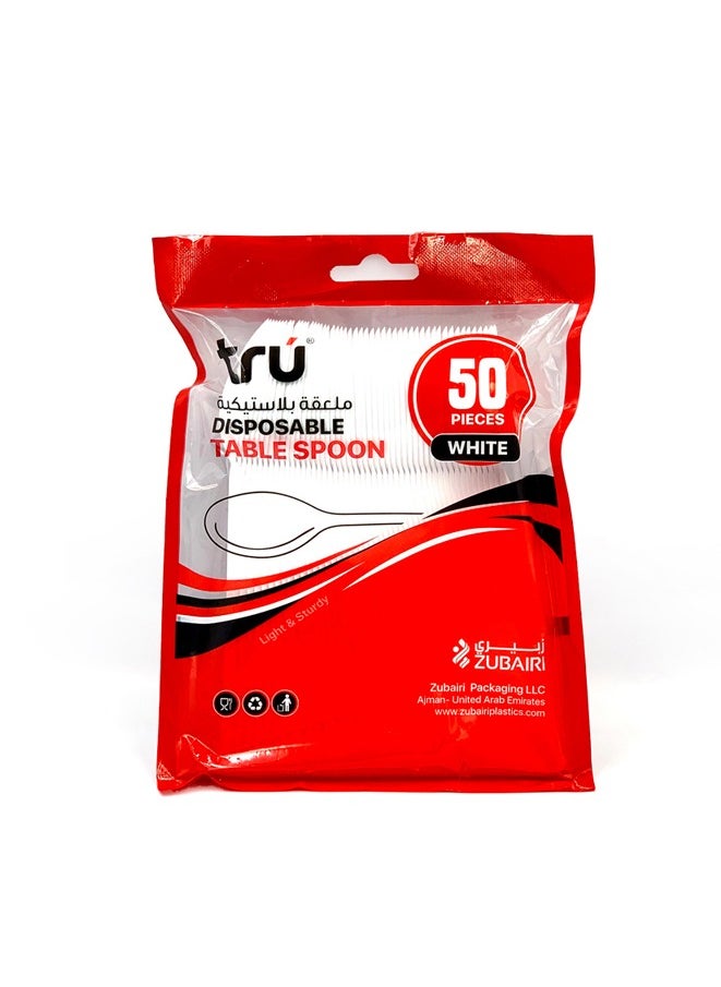 Tru Disposable Plastic Table Spoon White (50pc x 40 pkt ) 2000pc  - Image 2