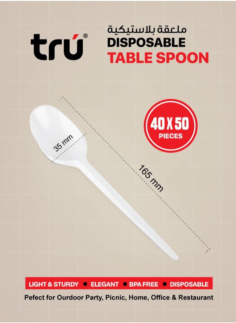 Tru Disposable Plastic Table Spoon White (50pc x 40 pkt ) 2000pc  - Image 4