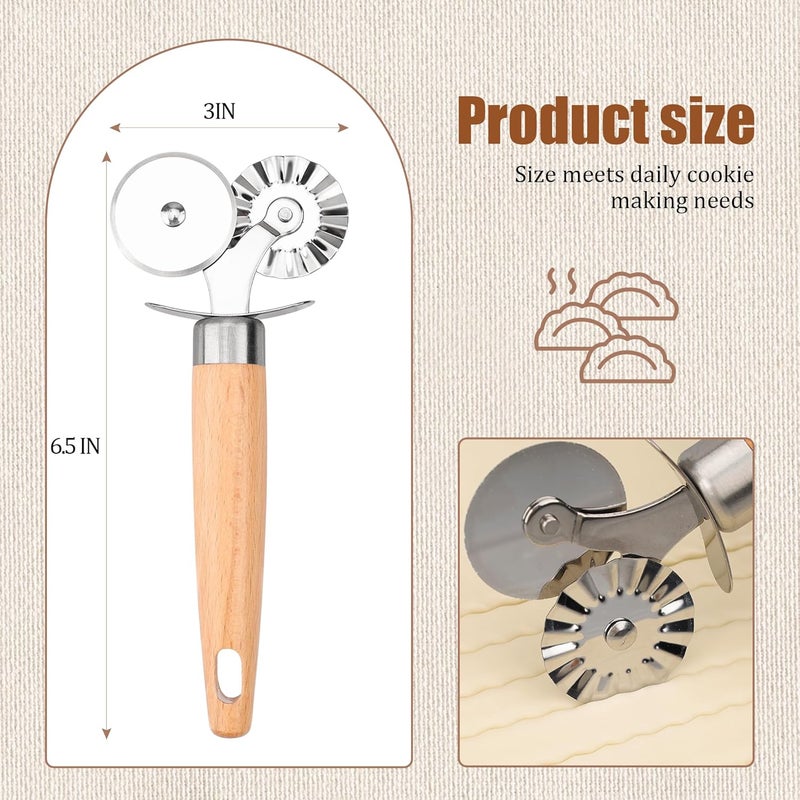 XINBADA Pastry Cutter Double Wheel - Exquisite Wooden Handle, Perfect for Pasta, Pizza, Ravioli, Cookie - Enhance Your Culinary Artistry - Image 2
