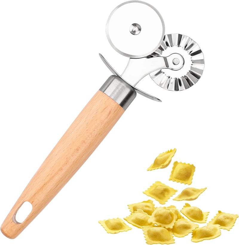 XINBADA Pastry Cutter Double Wheel - Exquisite Wooden Handle, Perfect for Pasta, Pizza, Ravioli, Cookie - Enhance Your Culinary Artistry - Image 1