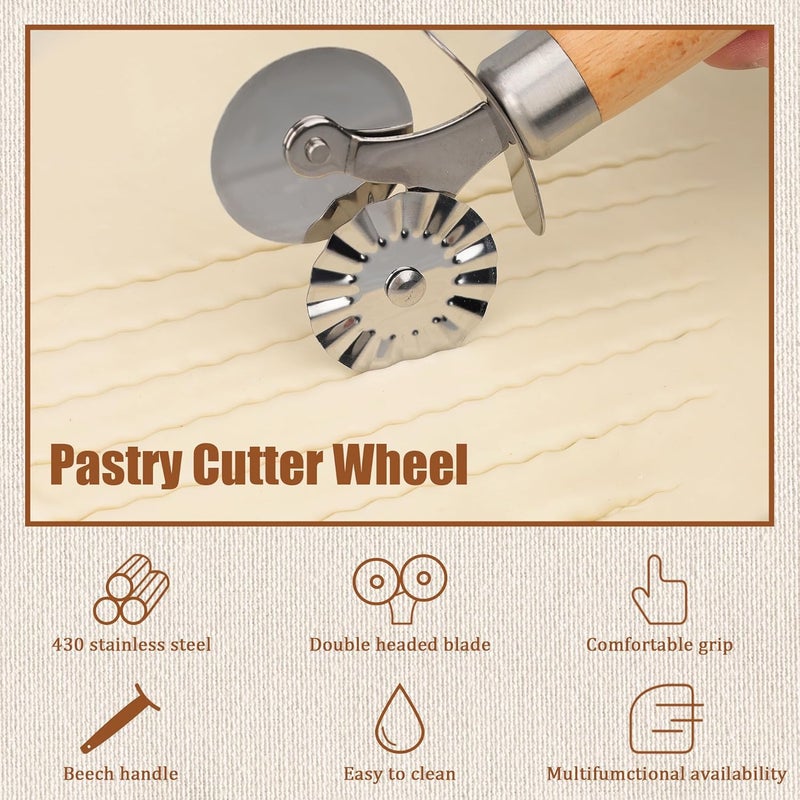 XINBADA Pastry Cutter Double Wheel - Exquisite Wooden Handle, Perfect for Pasta, Pizza, Ravioli, Cookie - Enhance Your Culinary Artistry - Image 4