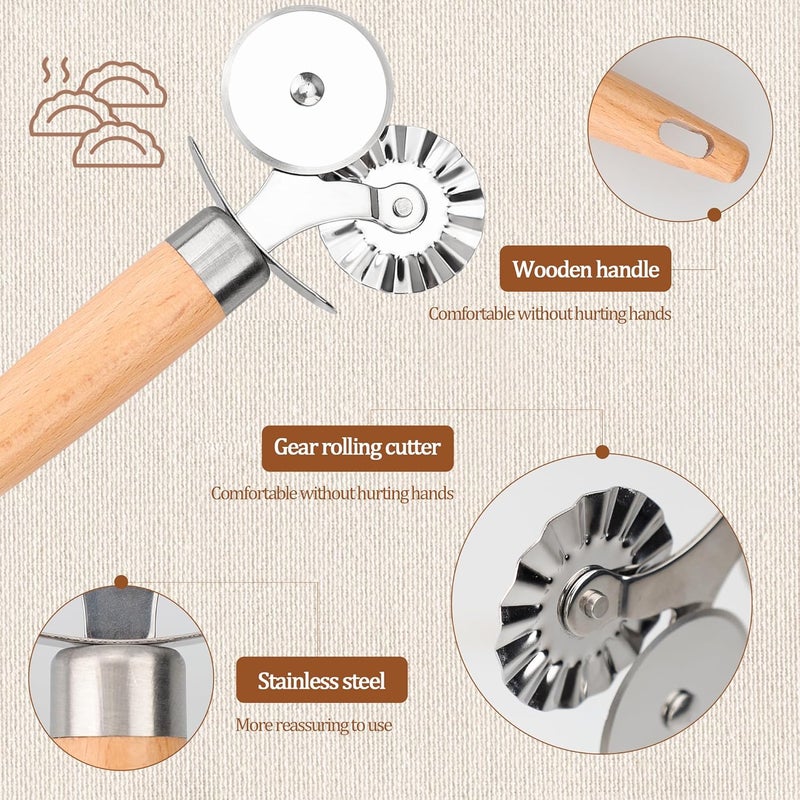 XINBADA Pastry Cutter Double Wheel - Exquisite Wooden Handle, Perfect for Pasta, Pizza, Ravioli, Cookie - Enhance Your Culinary Artistry - Image 3