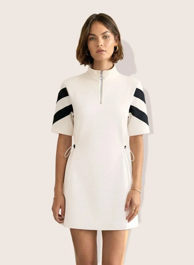 Women Fit and Flared Colourblocked Crew Neck Short Sleeve Sweat Dress