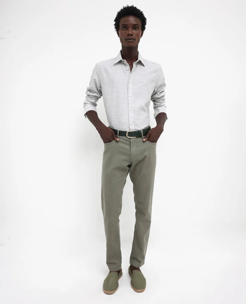 Rare Rabbit Rare Rabbit Men's Chapelle Light Grey Cotton Lyocell Fabric Full Sleeves Regular Fit Plain Shirt