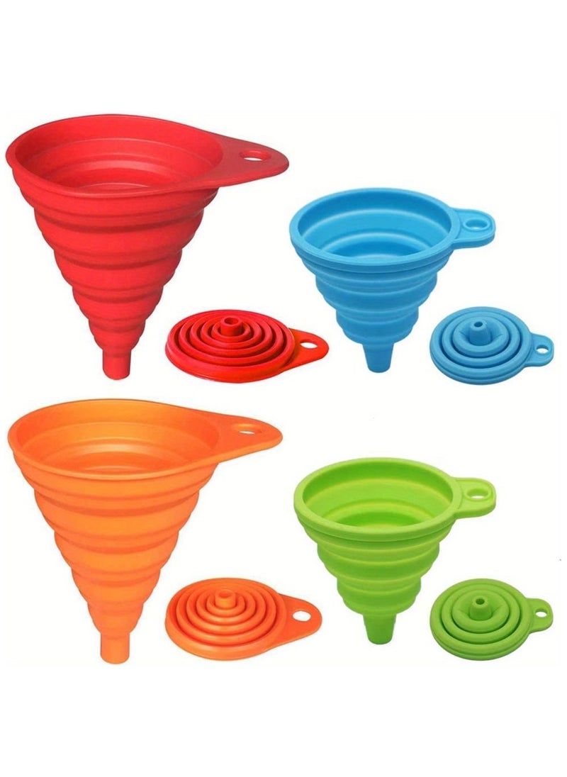 Beauenty Kitchen Funnel Set 4 Pack, Small and Large, Kitchen Gadgets Accessories Foldable Silicone Collapsible Funnels for Filling Water Bottle Liquid Transfer Food Grade  - Image 1
