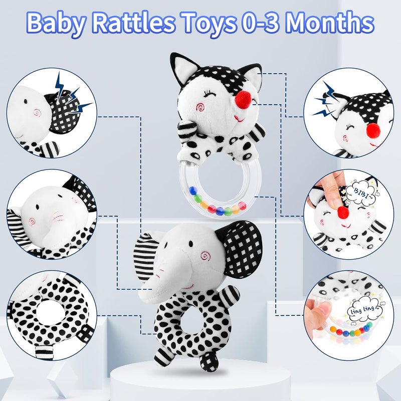 FPVERA Baby Rattles 0-6 Months: Soft Rattles for Babies 0-6 Months Newborn Sensory Toys, High Contrast Black and White Baby Toys 0-3 Months Plush Rattle Toy for Infant Boys Girls Shower Gift, 2PCS - Image 2