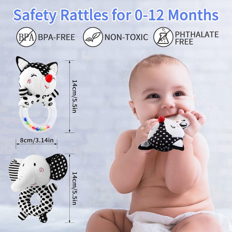 FPVERA Baby Rattles 0-6 Months: Soft Rattles for Babies 0-6 Months Newborn Sensory Toys, High Contrast Black and White Baby Toys 0-3 Months Plush Rattle Toy for Infant Boys Girls Shower Gift, 2PCS - Image 4