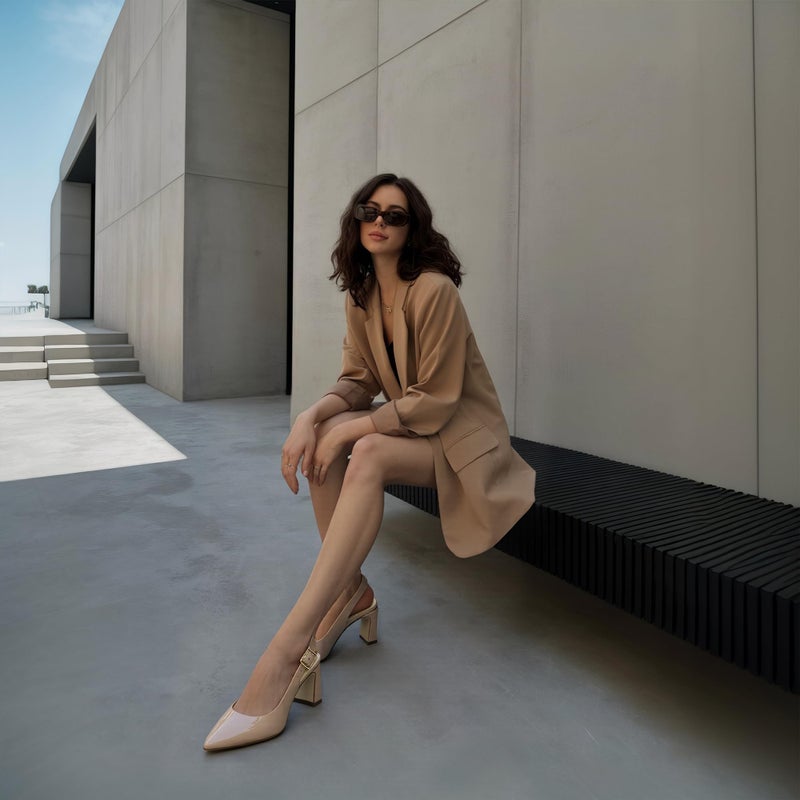 QIY Nude Pumps Women Chunky Heel Pointed Toe Slingback Heels Close Toe Block Heels Size 11 - Image 3