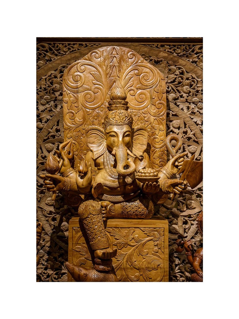 999Store 3D Print Latest Door Living room Bed Room Home Hall wall stickers Sheet roll 3d ganesha wallpapers for walls Golden Ganesha Mural wallpaper for bedroom full wall ( Vinyl Self Adhesive 24X36 Inches ) NonW230959 - Image 2