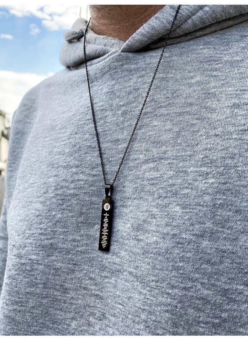 Rectangular Rod Bar Steel Necklace Chain with Spotify Code - Black Color