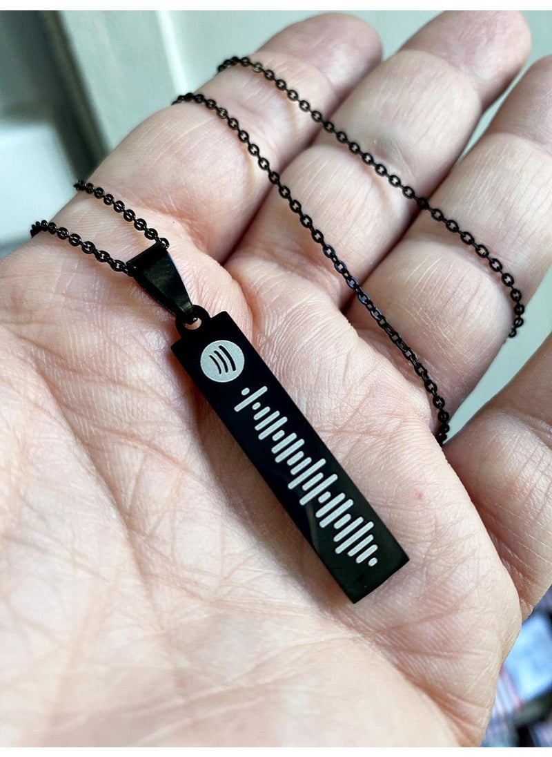 Rectangular Rod Bar Steel Necklace Chain with Spotify Code - Black Color