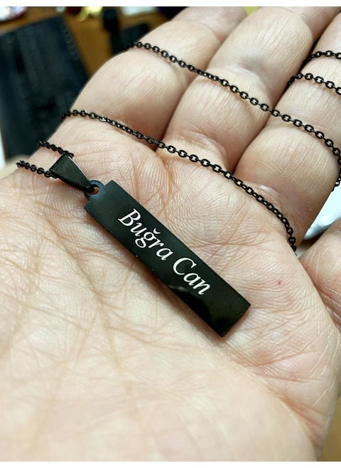Rectangular Rod Bar Steel Necklace Chain with Spotify Code - Black Color