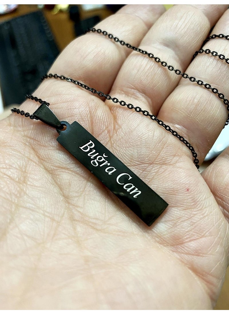 Rectangular Rod Bar Steel Necklace Chain with Spotify Code - Black Color
