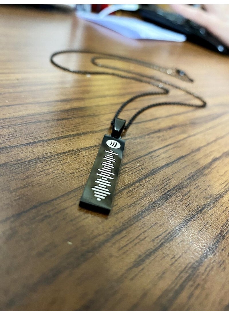 Rectangular Rod Bar Steel Necklace Chain with Spotify Code - Black Color