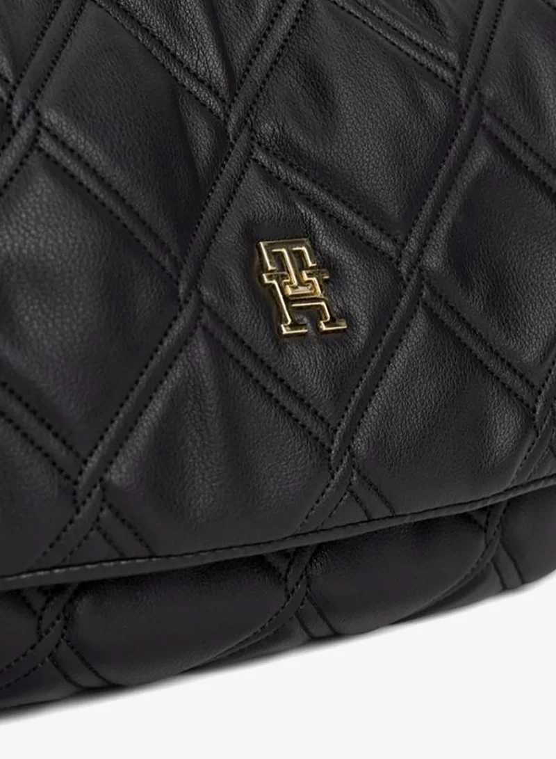 Tommy Hilfiger Black Quilted Monogram Shoulder Bag for Women | Best Price UAE