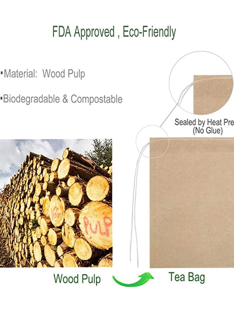KASTWAVE Tea Filter Bags, Food Grade Natural Wood Pulp Filter Paper, Disposable Paper Tea Bag with Drawstring Safe, Strong Penetration Unbleached Paper, 1-Cup Capacity for Loose Leaf Tea, 100 Pcs  - Image 5