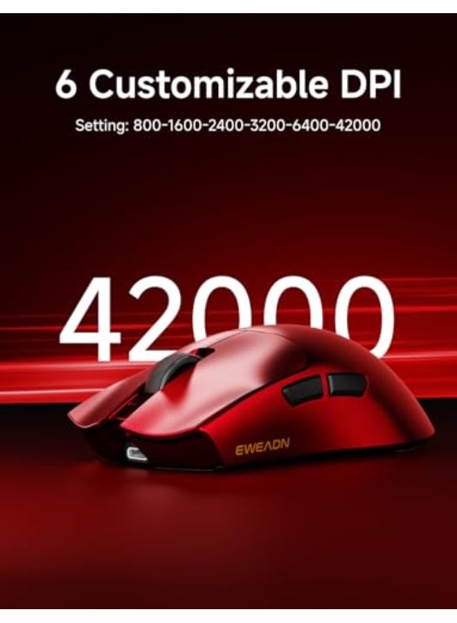 Eweadn S9 Ultra Wireless Gaming Mouse, 59G Ergonomic Computer Mouse, Triple Modes, 8K Polling, PAW3950 42K DPI Optical Sensor, Kailh Switch, 250h Battery Life, Programmable for PC/Win/Mac(Red) - Image 5
