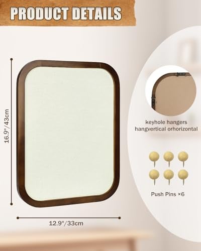 TORASO Linen Bulletin Board, Pin Board for Walls, Fabric Bulletin Board, 13"x17"Small Pin Board for Home Kitchen Office Decorative, Brown Wood Frame Cork Board(BN-3343) - Image 2