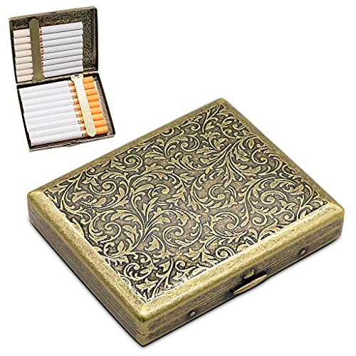 GUSTAVE® 1 Piece Retro Cigarette Case with Gift Box Portable Cigarette Box for 20 Cigarettes Elegant Cigarette Box (Grass) Gifts for Men (Bronze, 9.5x8.4cm) - Image 1