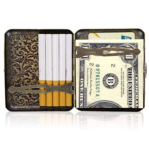 GUSTAVE® 1 Piece Retro Cigarette Case with Gift Box Portable Cigarette Box for 20 Cigarettes Elegant Cigarette Box (Grass) Gifts for Men (Bronze, 9.5x8.4cm) - Image 5