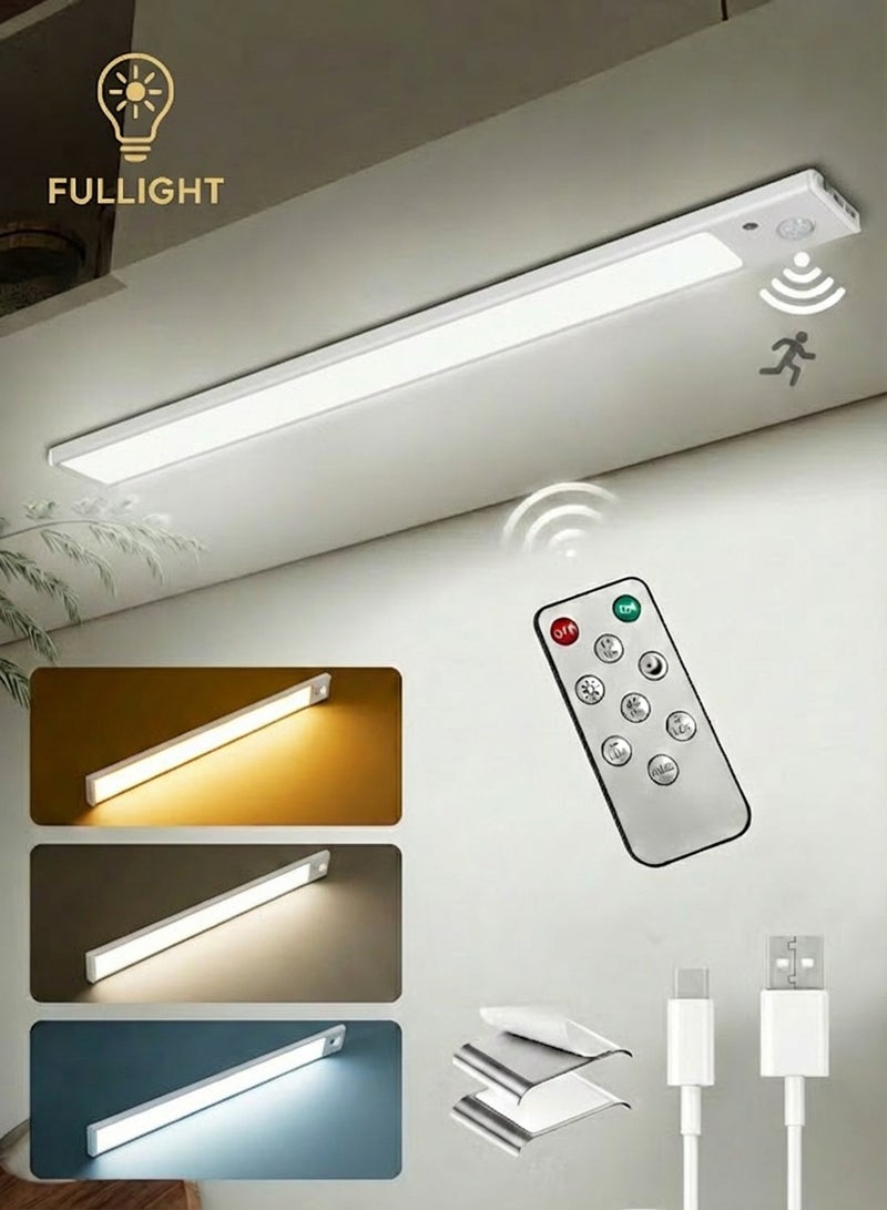Fullight LED Motion Sensor Magnetic Cabinet Light with Remote Control, Rechargeable 3-Color Dimmable Stick-On Light for Closets, Cabinets, Bedside and Study Areas - Image 1