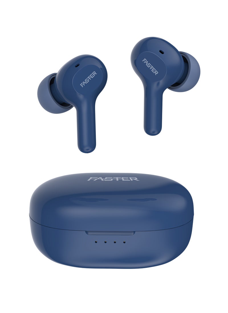 Faster - S50 Wireless Earbuds with Active Voice Assistant - 5 Hours Playtime - HiFi Stereo Sound - Bluetooth Earphones with Ultra-Low Latency - IPX5 Sweat & Splash Proof - For Exercise, Gym - Compatible with iPhone & Android (Blue) - Image 1