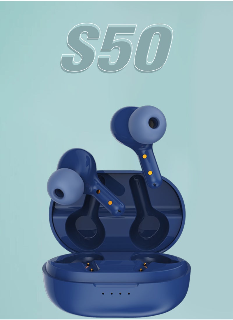 Faster - S50 Wireless Earbuds with Active Voice Assistant - 5 Hours Playtime - HiFi Stereo Sound - Bluetooth Earphones with Ultra-Low Latency - IPX5 Sweat & Splash Proof - For Exercise, Gym - Compatible with iPhone & Android (Blue) - Image 1