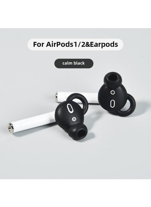 Universal Noise Reduction Bluetooth Ear Caps For AirPods Anti-Slip Silicone Earphone Covers Compatible With For Apple 1/2 Gen Earbuds-Color:Immersed In Black-Applicable Model:airpods1/2nd Generation, Earpods (Android Headset)