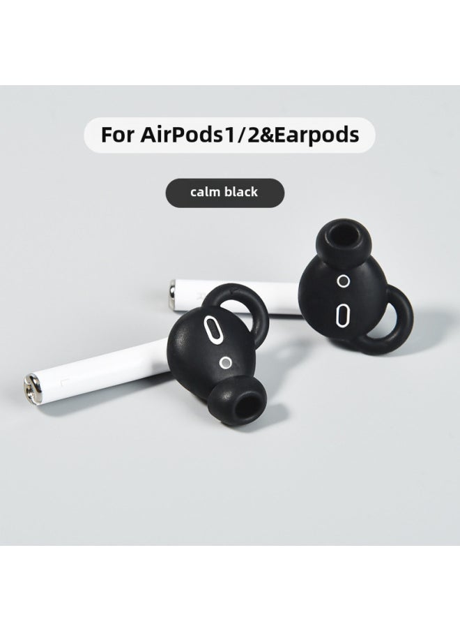 Universal Noise Reduction Bluetooth Ear Caps For AirPods Anti-Slip Silicone Earphone Covers Compatible With For Apple 1/2 Gen Earbuds-Color:Immersed In Black-Applicable Model:airpods1/2nd Generation, Earpods (Android Headset)