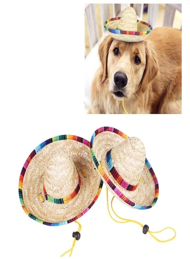 CheeseandU 2Pack Handcrafted Pet Straw Hat with Adjustable Chin Strap, Lovely Sun Hat Funny Mexican Party Costume Party Photo Prop Dog Sombrero Hat for Dog/Puppy/Cat/Kitty - Image 1