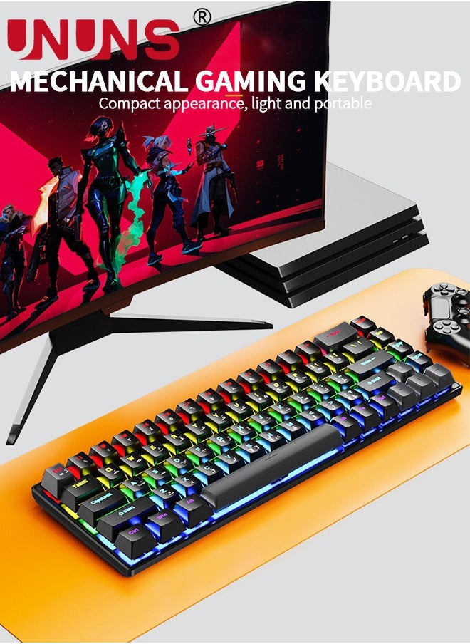 UNUNS - Portable 60% Mechanical Gaming Keyboard,Wired Keyboard-10 RGB Backlit Modes,Compact 68 Keys,Hot Swappable Type-C Programmable Office/Gamer Keyboard For Windows Laptop PC Mac,Black - Image 1