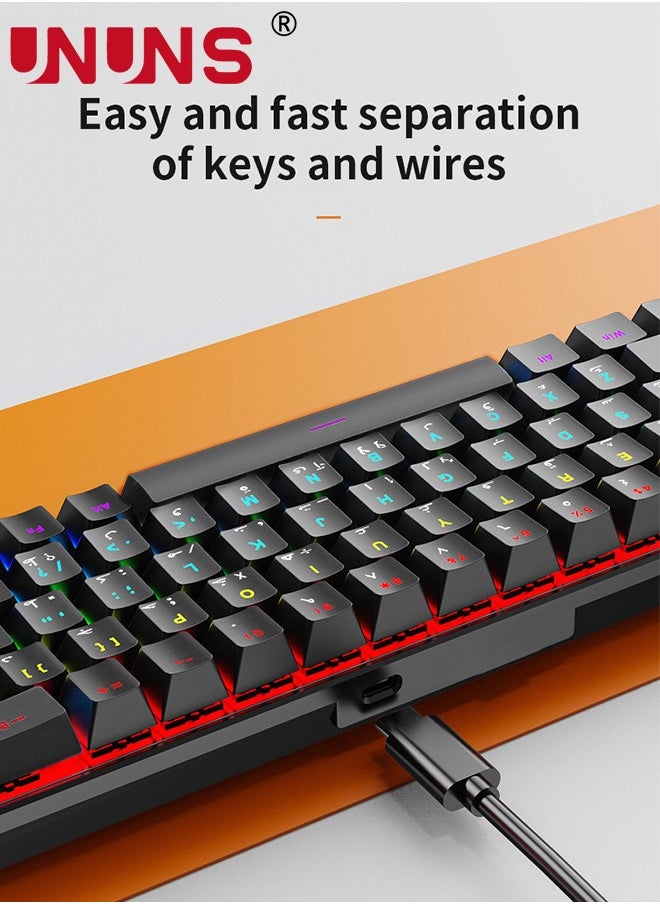 UNUNS - Portable 60% Mechanical Gaming Keyboard,Wired Keyboard-10 RGB Backlit Modes,Compact 68 Keys,Hot Swappable Type-C Programmable Office/Gamer Keyboard For Windows Laptop PC Mac,Black - Image 1