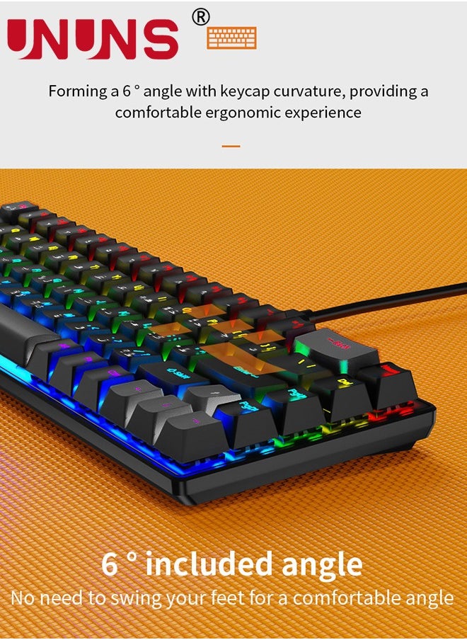 UNUNS - Portable 60% Mechanical Gaming Keyboard,Wired Keyboard-10 RGB Backlit Modes,Compact 68 Keys,Hot Swappable Type-C Programmable Office/Gamer Keyboard For Windows Laptop PC Mac,Black - Image 1
